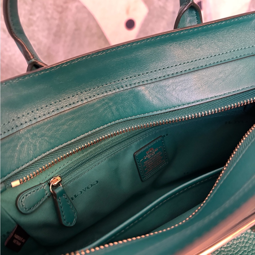 New Coach Teal Leather Satchel - Picture 6 of 7